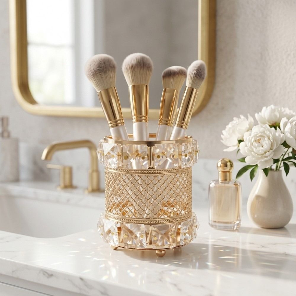 Luxury Skincare And Makeup Brands - Gold Makeup Brush Holder Organizer Crystal